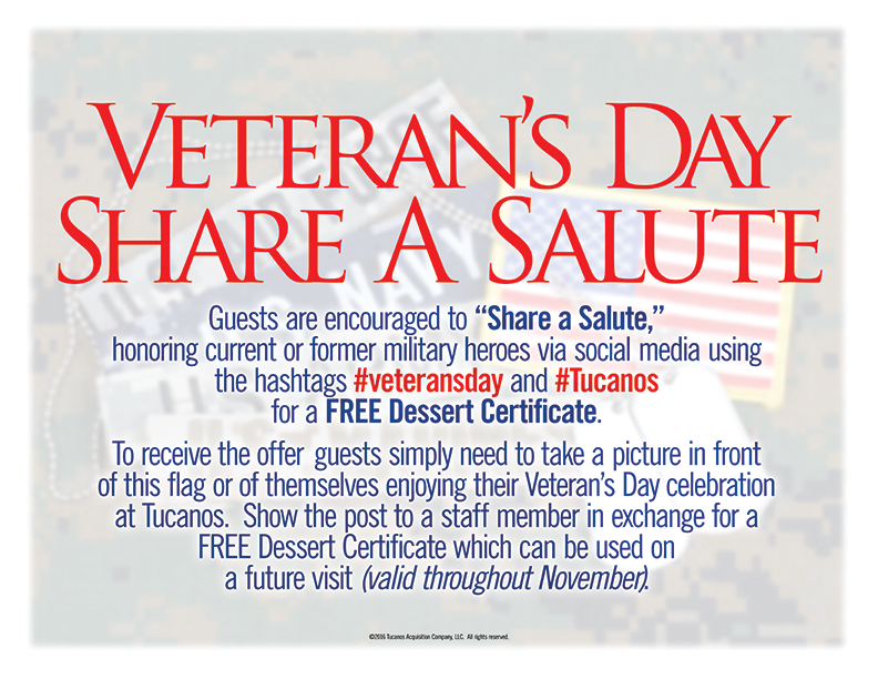 In Honor of Veterans Day, Tucanos is Offering a Free Churrasco Meal for